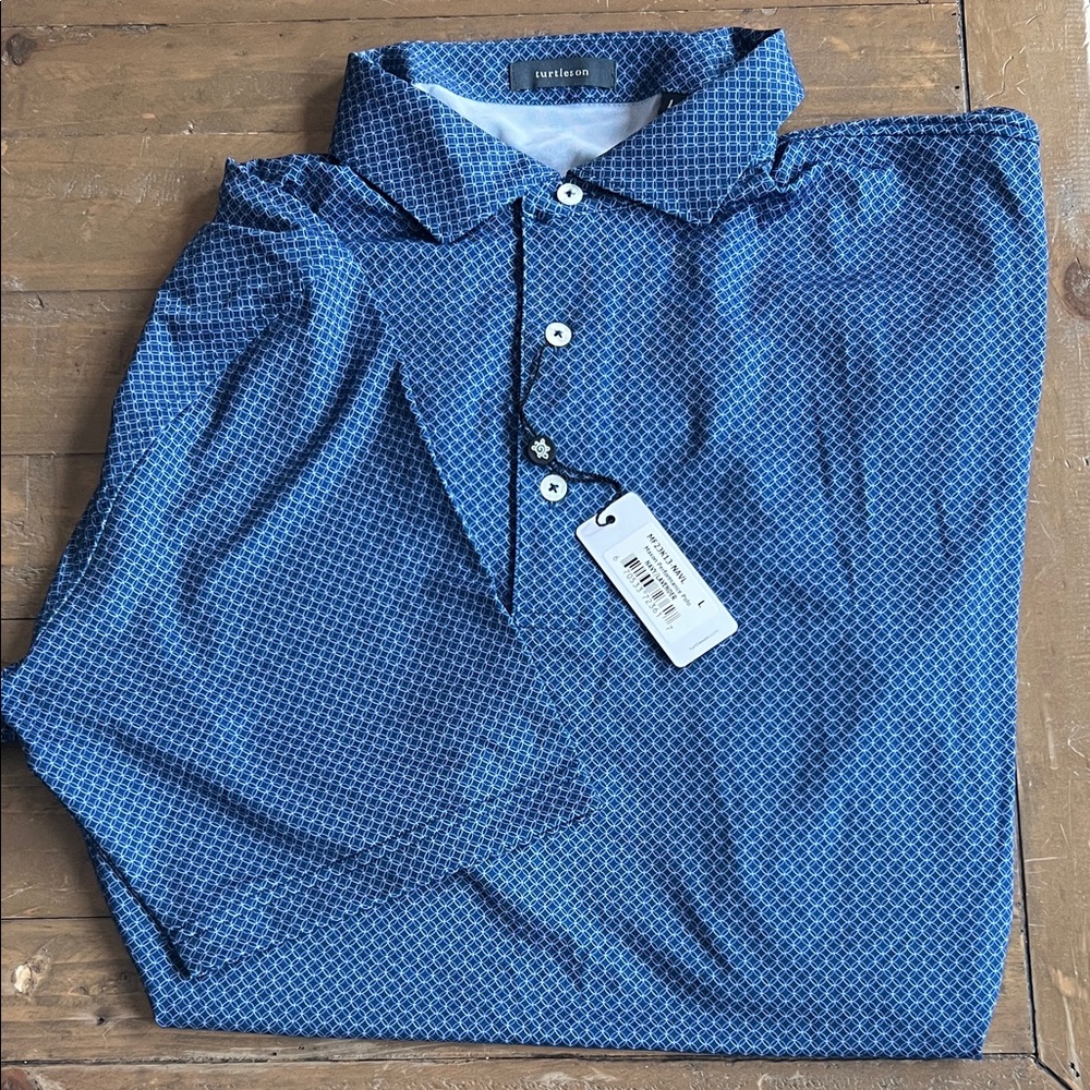 Men's Blue Geometric Polo Shirt